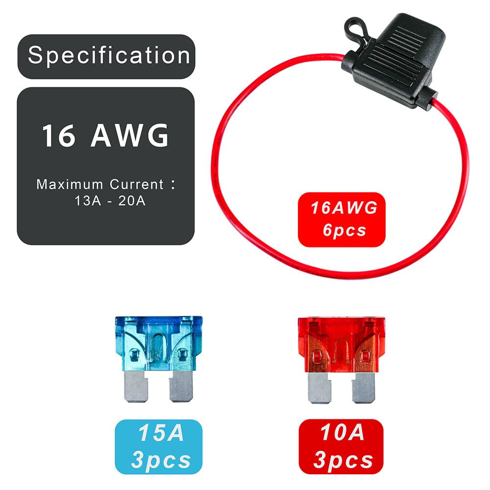 ciciment 6 Pcs Inline Fuse Holder 32V 16AWG, Waterproof Blade Fuse Holder with Copper Wire - Image 2
