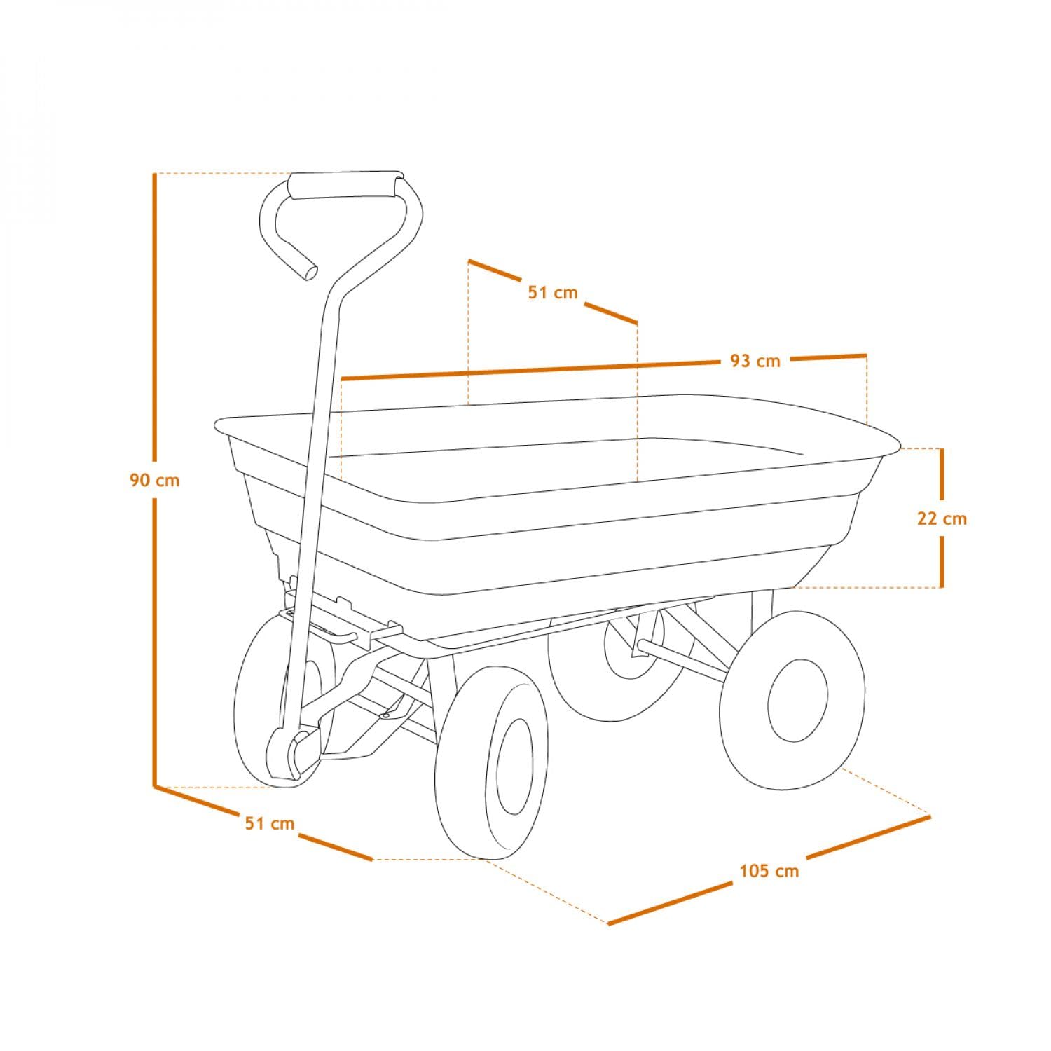 Linxor - Carro de jardín, Remolque de Transporte con Ruedas - 75 L - 260 Kg - Verde