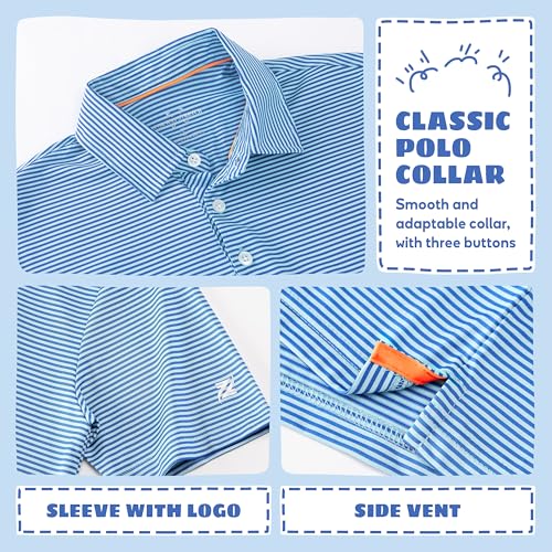 Image of Boys Polo Shirts Short Sleeve Striped Performance Moisture Wicking Dry Fit Golf Shirts for Boys Youth Kids