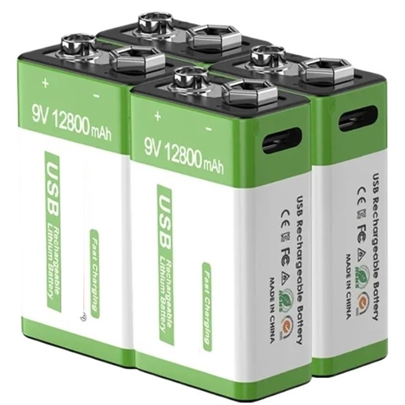Batería Recargable Baterías De Litio Micro USB De 12800 MAh, Compatible con Multímetro Micrófono Control Remoto De Juguete KTV BruNew Batería De Iones De Litio De 9 V(4PCS)
