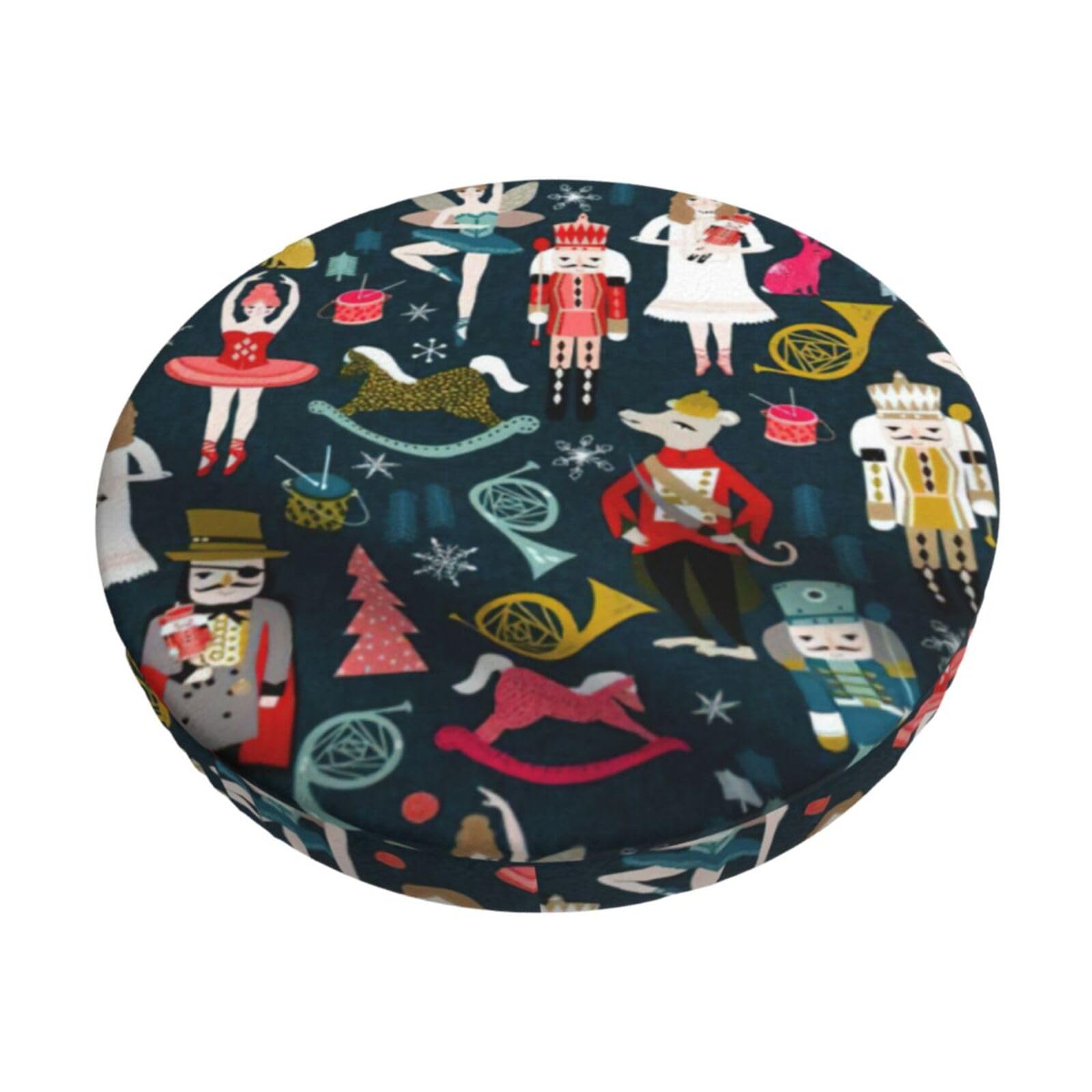 ACVnbm Women'S Nutcracker Ballet Xmas Dance Print Round Bar Chair Cushion Cover, Elastic Chair Protector For Kitchen Bar Dining