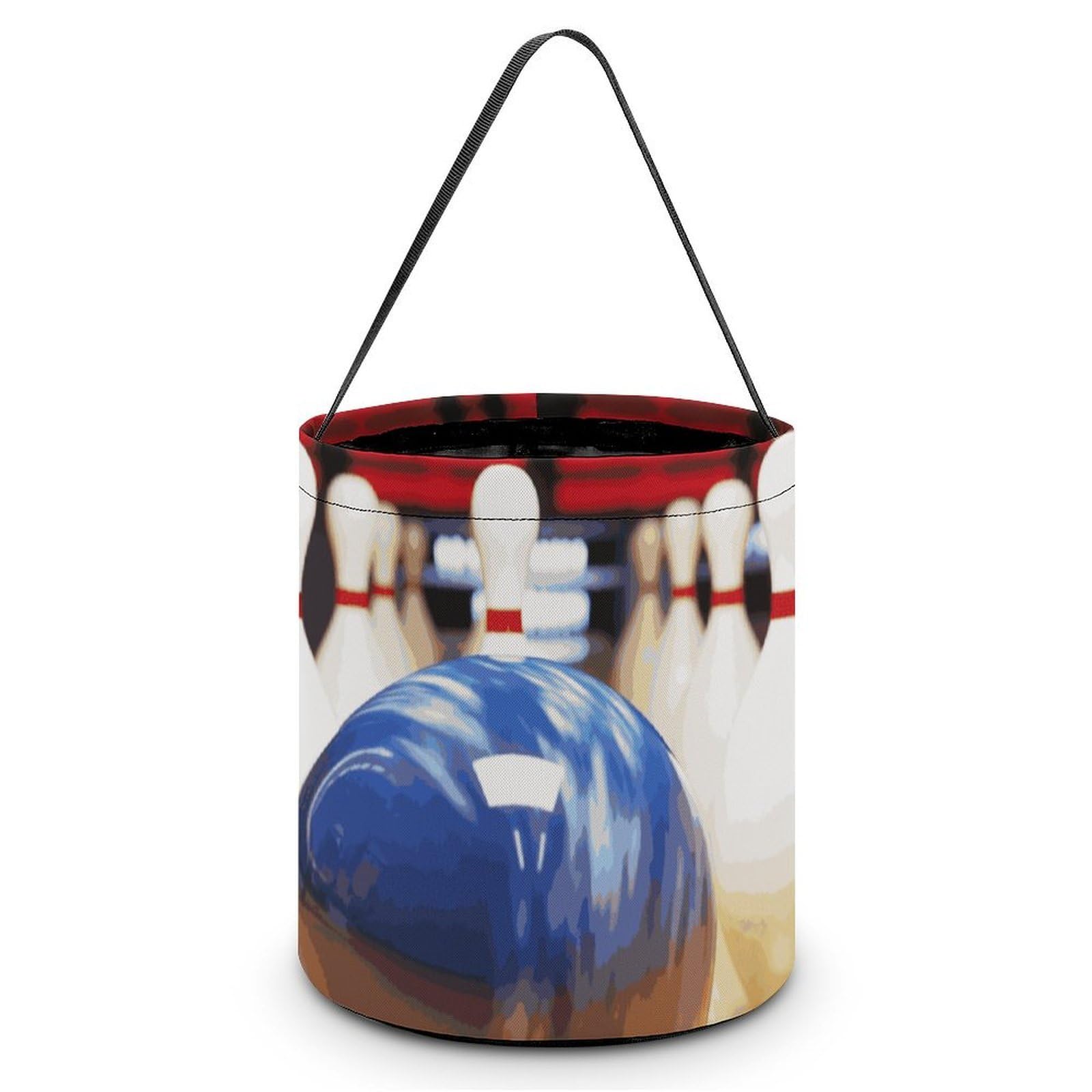 Fodpand White Bowling Halloween Trick Or Treat Bucket, Reusable Goodie Candy Basket, Snack Bag Large Gift Tote Bags With Handles For Gifts Wrapping Party Favors Supplies