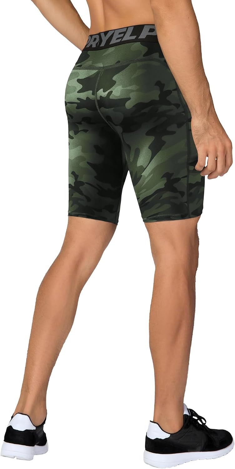 Men's Athletic Compression Shorts Spandex Running Workout Underwear Tight Shorts with Pockets Active Base Layer