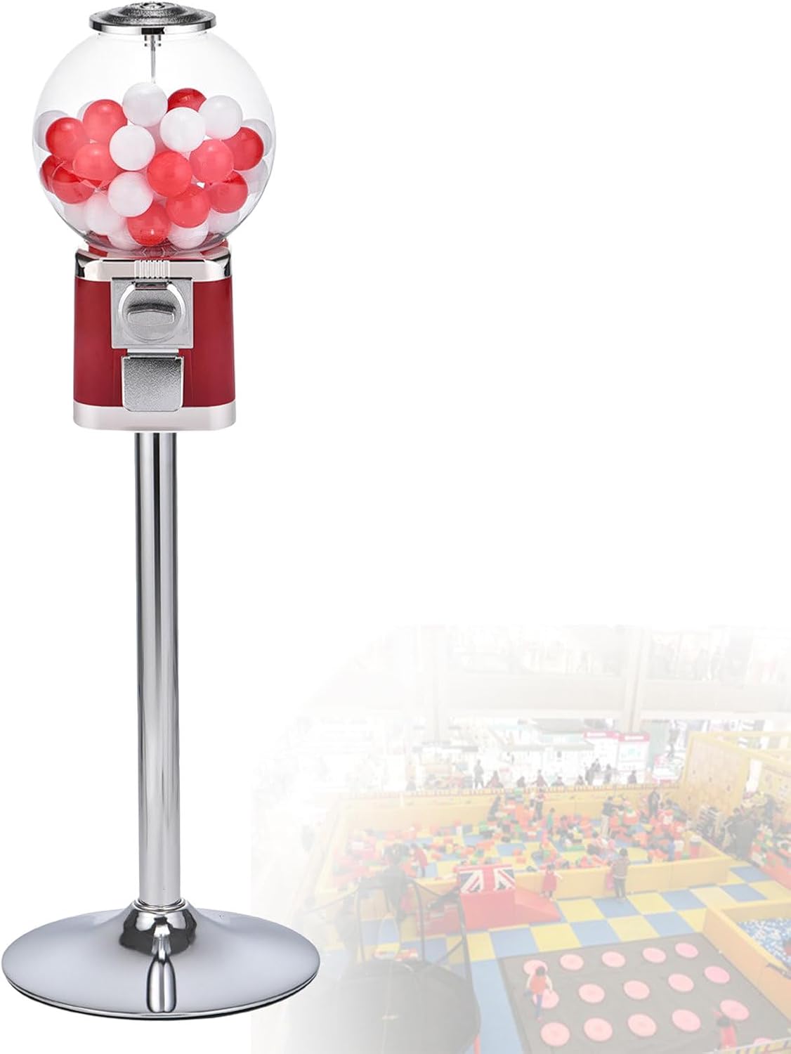 Commercial Gumball Vending Machine with Metal Stand & 200 Capsules - Ideal Toy Capsule Dispenser for Business or Home Use - Red Color, Enhance Sales & Fun!
