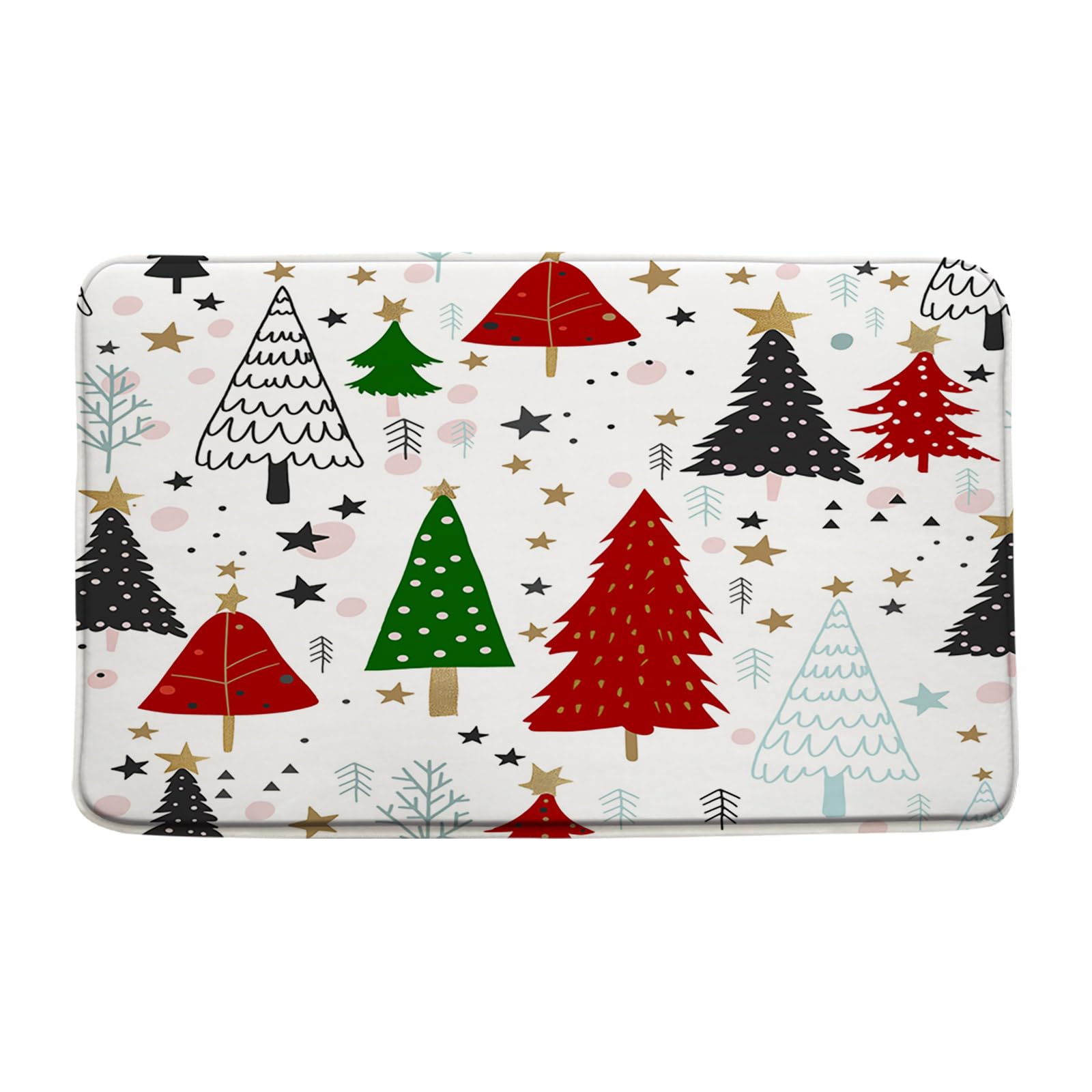 GCTNBJL Christmas Tree Bath Mat Xmas Tree Pine Forest Snowflake Star Winter Holiday Festival Teens Red Green Bathroom Kitchen Memory Foam Rug,