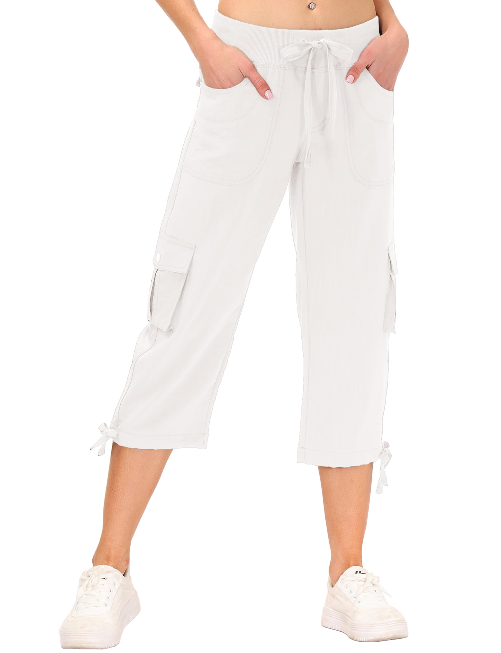 JINSHI Hosen Damen Sommer Cargohose 3/4 Hose Caprihose Freizeithose Wanderhosen Outdoorhose mit Mehrfach-Tasche