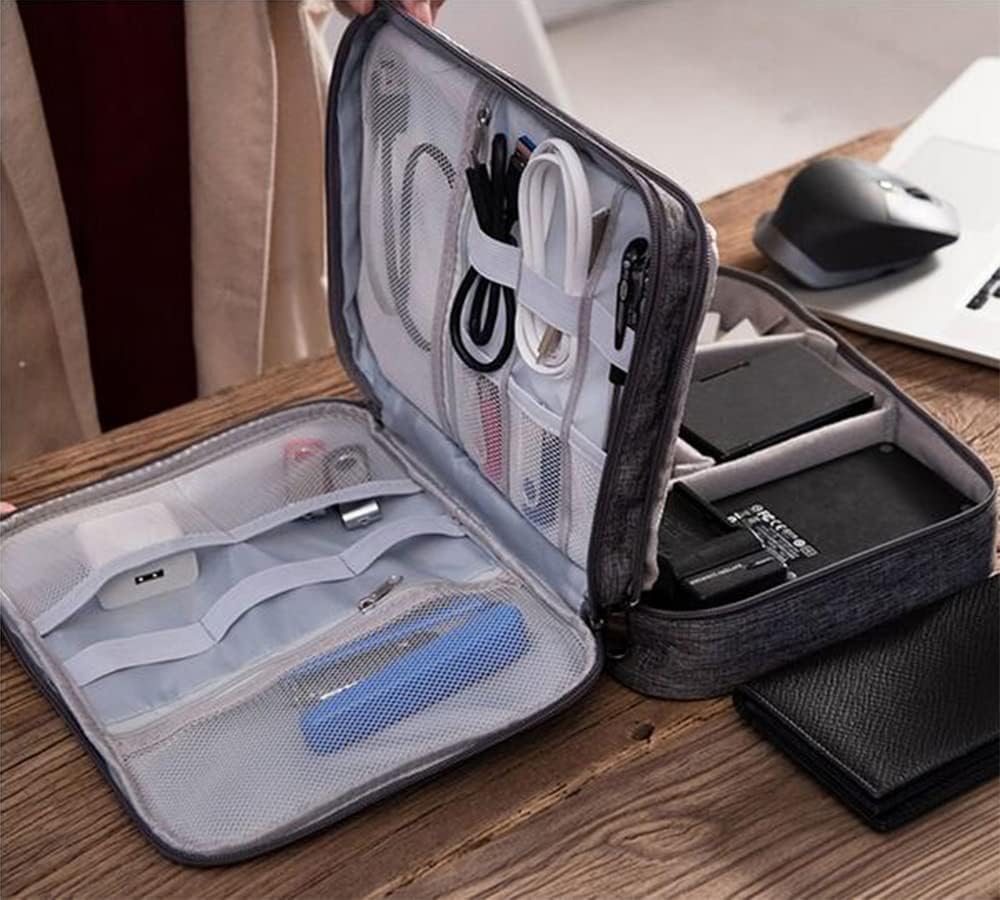 Qinntono Electronics Organizer Travel Case Large Electronics Accessories Bag - Travel Organizer Bag Electronics Accessories Storage Cases for Charger, Phone, Hard Drive, SD Card, Earphone (Dark Blue) : Electronics