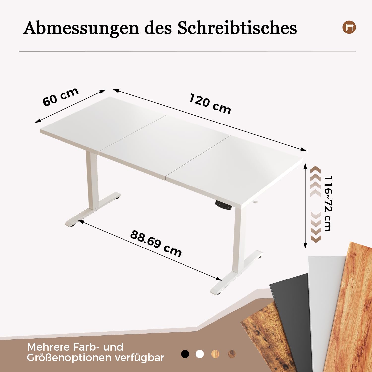 Klicelor Höhenverstellbarer Schreibtisch, Elektrischer Steh-Sitz Bürotisch, Computertisch mit 2 Memory-Funktion, Stehpult, 120 x 60 cm, Weiß