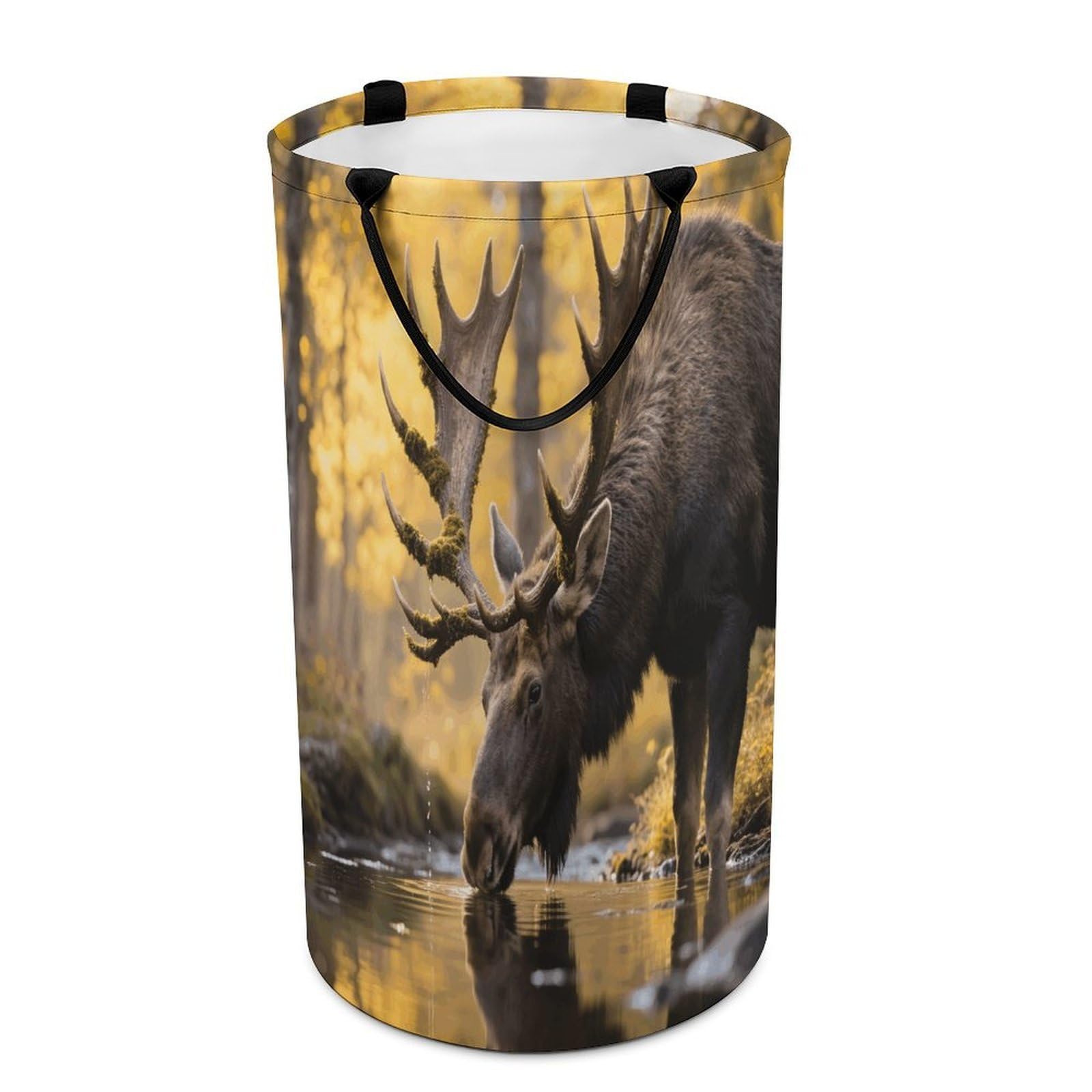 Rustic Woodland Deer Laundry Basket with Handles Large Collapsible Laundry Bag Freestanding Waterproof Clothes Hamper Decor Storage of Dirty Clothe for Family Bathroom 86L