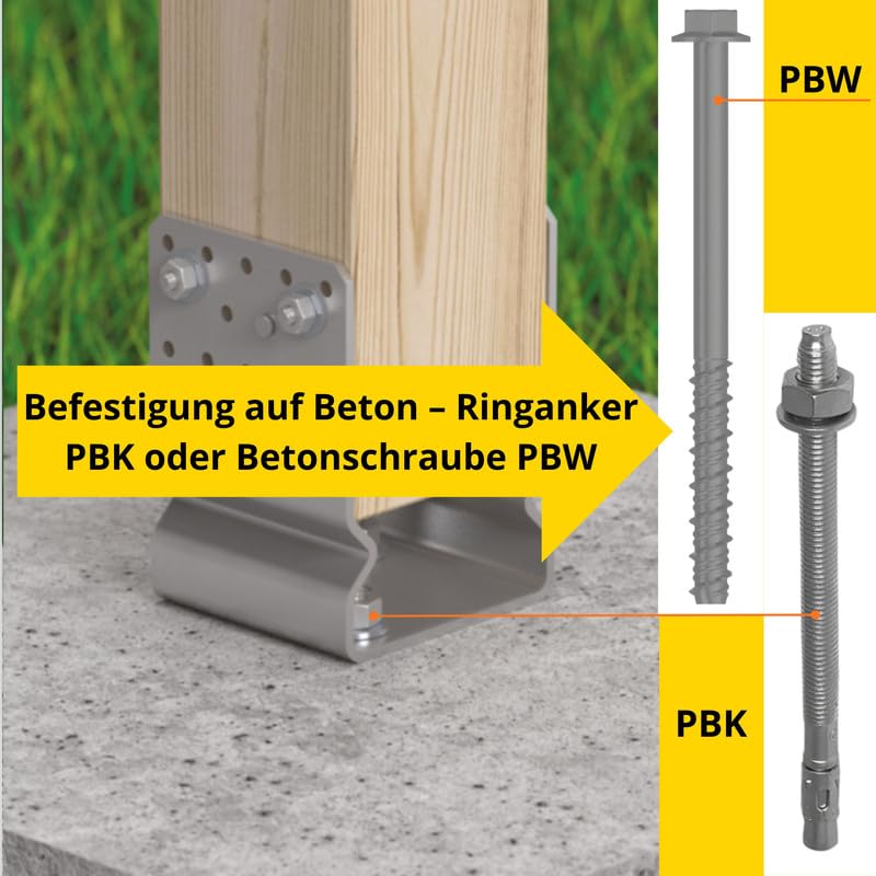 U Pfostenträger aufschrauben 6er Set - Pfostenanker 81x80 - Pfostenhalter - U Profil Stahl - Bodenanker für Holzpfosten - Pfostenschuhe - Stützenfuß Zaunpfosten - Stützenschuh