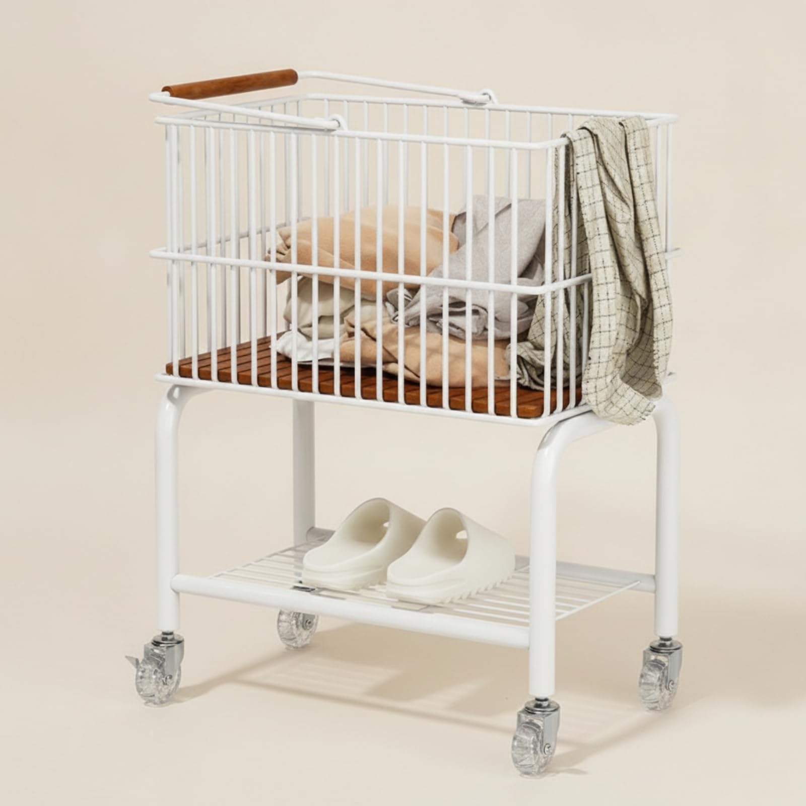 Carrello con Cesto in Metallo Mobile Carrello Organizer con Ruote Multistrato Scaffale Portaoggetti per Bagno, Silver