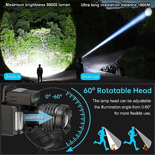 PEAKRO Torcia Frontale LED Ricaricabile 50000