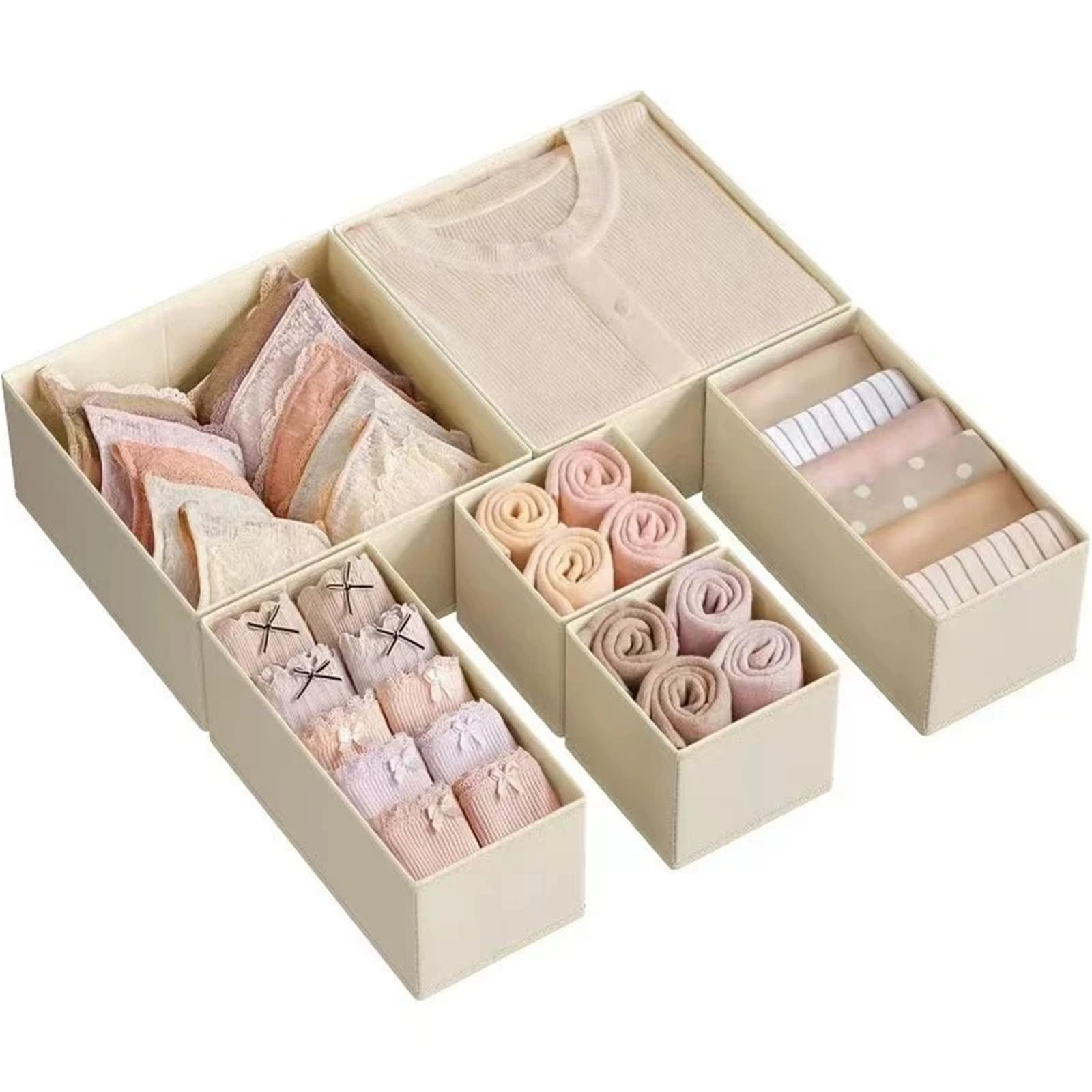 Organizer per cassetti Organizzatori for cassetti, contenitori for cassettiere, divisori in tessuto for armadi e for indumenti, calzini, biancheria intima(6pcs Beige)