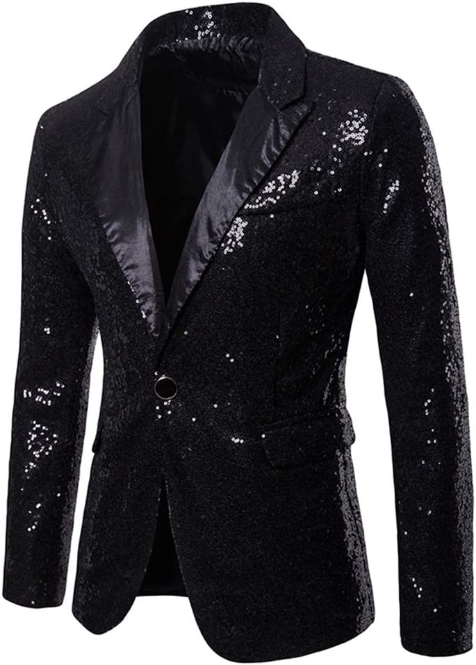 Mens One Button Sequin Dress Suit Jacket Party Festival Tuxedo Sport Coat