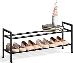 2-Tier Shoe Rack, Expandable Metal Shoe Storage Shelf, Adjustable Shoe Shelf Storage Organizer Free Standing Shoe Rack for Entryway Closet Doorway, Easy to Assemble, New