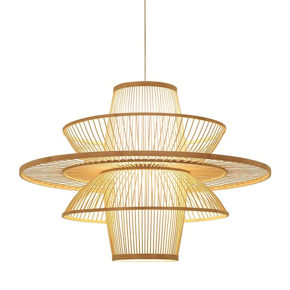 Lustre suspension bambou tressé main lanterne géométrique creuse style rétro