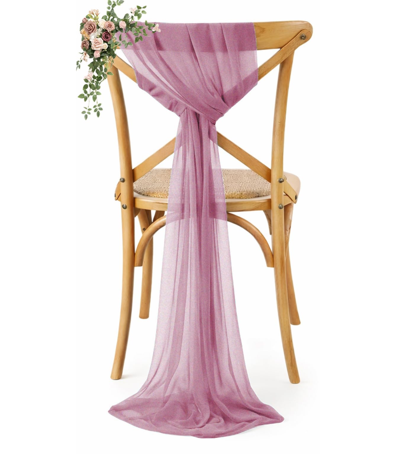 VDS Pack of 200, Mauva, Sheer Chiffon Chair Sashes Bows Chair Cover Back Tie Ribbon for Wedding Birthday Baby Shower Engagement Ceremony Event Party Banquet Restaurant Dining Chair Decoration