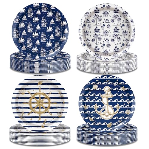 32 Pcs Nautical Anchor Paper Plates -7 Inch Nautical Disposable Navy Anchor Dessert Plates | Cruise Ship Party Decorations for Boys Birthday, Baby Shower, Sailor Boat Themed Party Supplies, 4 Styles 32 Pcs Nautical Anchor Paper Plates -7 Inch Nautical Disposable Navy Anchor Dessert Plates | Cruise Ship Party Decorations for Boys Birthday, Baby Shower, Sailor Boat Themed Party Supplies, 4 Styles