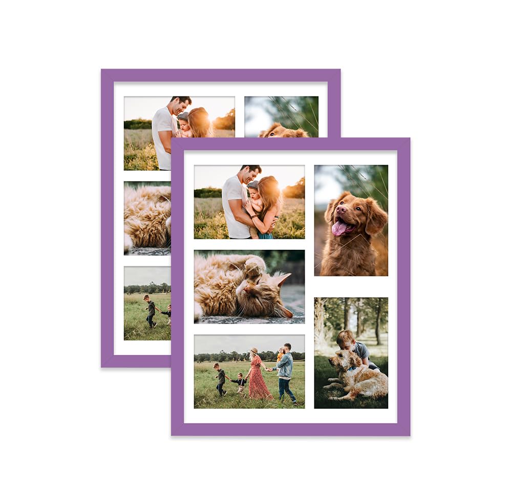 Purple Multi Photo Frame - Holds 5 x 6x4 Pictures, Family Collage Picture Frame for Wall Display, 14x11 Frame size, Set of 2