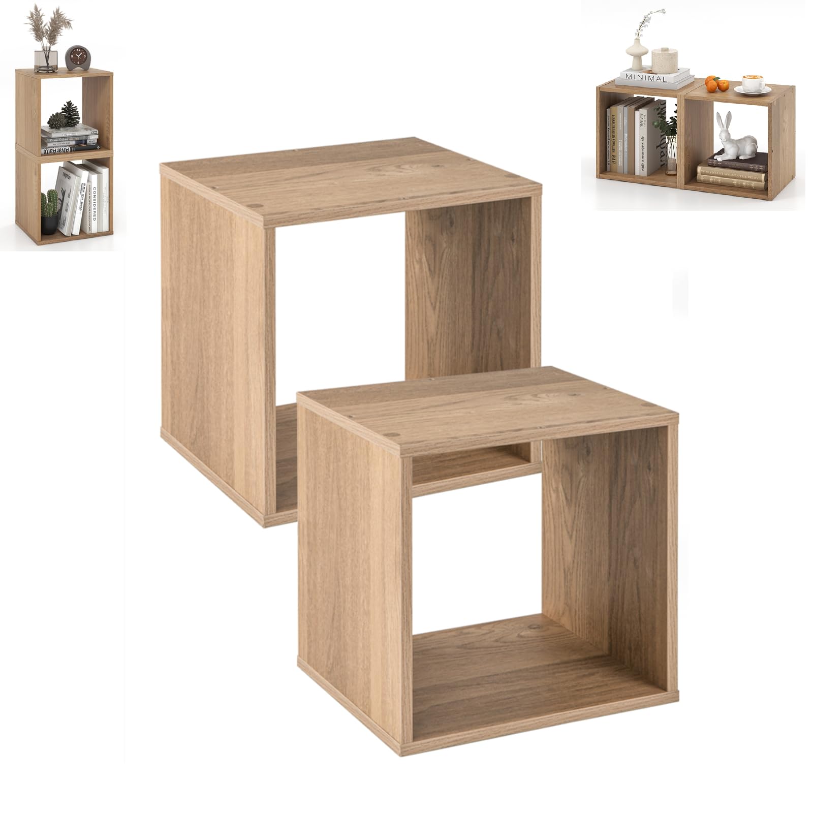 COSTWAY Cube Bookcase Set of 2/3, Stackable Bookshelf Storage Organizer, Display Shelf Open Rack Shelving Unit for Living Room, Bedroom and Office (2, Natural) — image 1