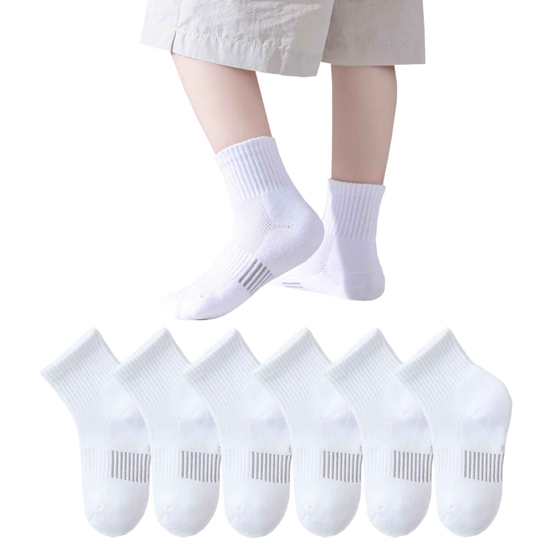 Boys Athletic Socks Half Cushion Crew Cotton Soft Breathable Socks for Kids