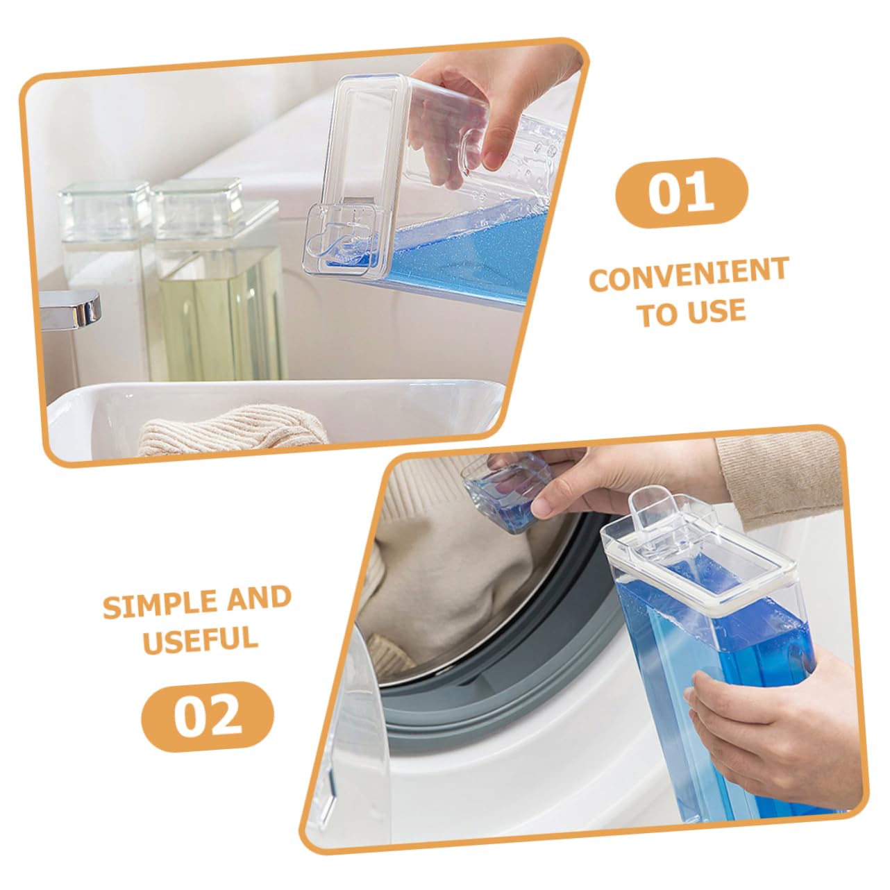 Dispensador de Detergente Líquido Tapa, Caja de Almacenamiento para Lavandería, Material Pet y PTR, Pack de 2 Unidades para Uso Multipropósito