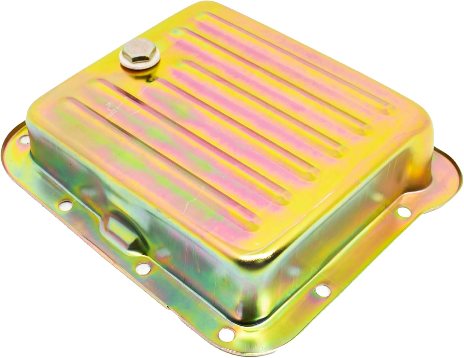 Steel Stock Capacity Transmission Pan – Fits Ford C4 (Case Fill Style) – Zinc‑Plated Finish, Finned Design