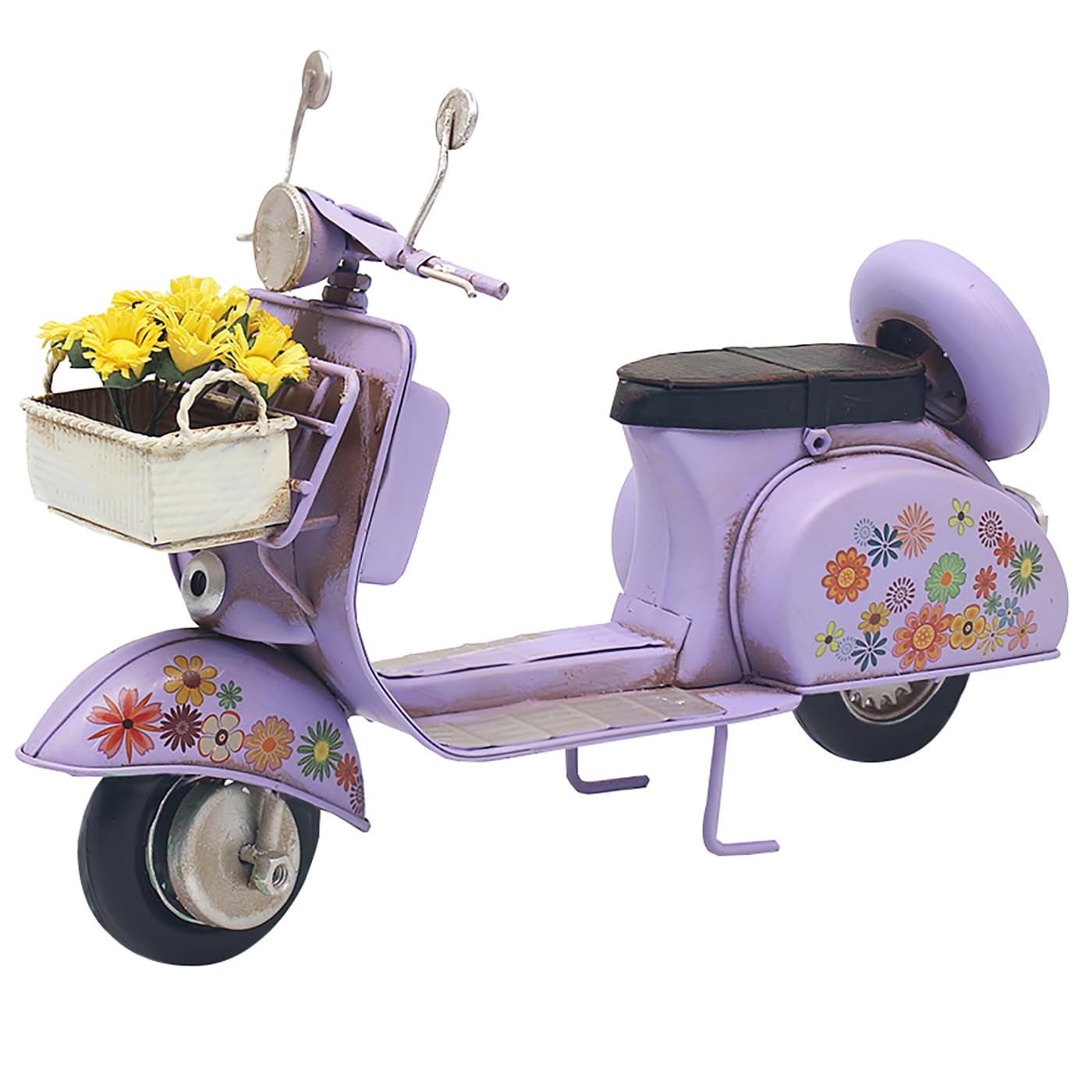 Lesser & Pavey Vintage Scooter Floral Purple Shelf Ornaments for Vintage Room Decor and Home Decor