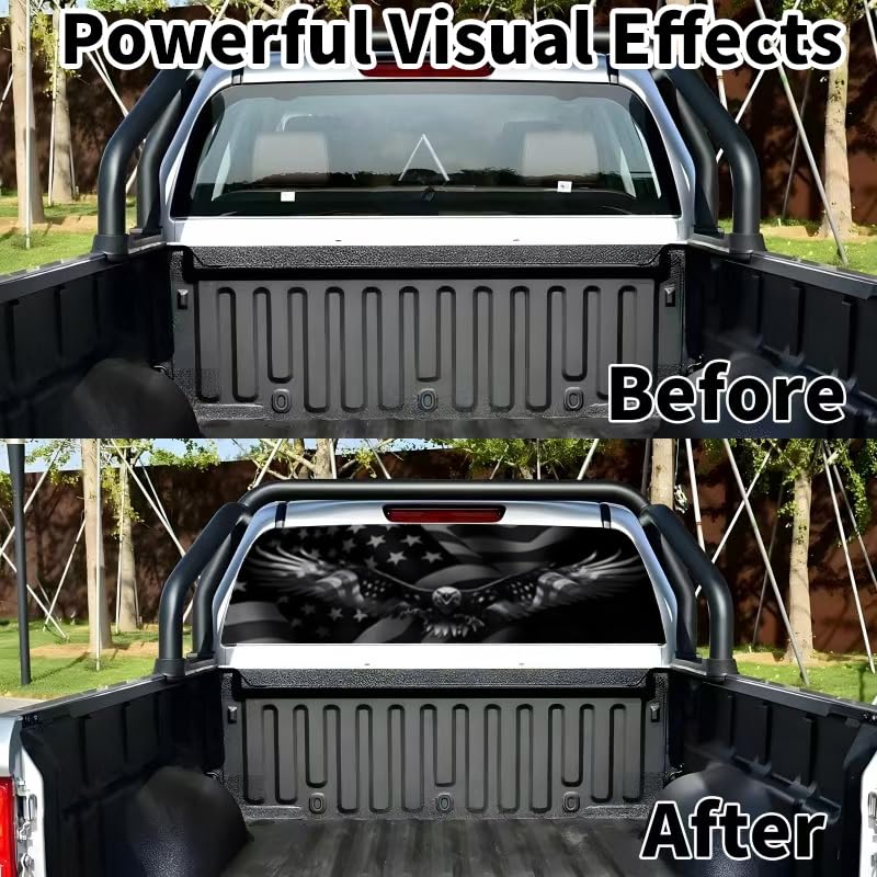 Image of Back Window Decals for Trucks - 65x17.3 in American Flag Window Decal Rear Window Decals for Truck Decor, Creative Truck Rear Window Decal for Personalized Decoration - Eagle-14-S