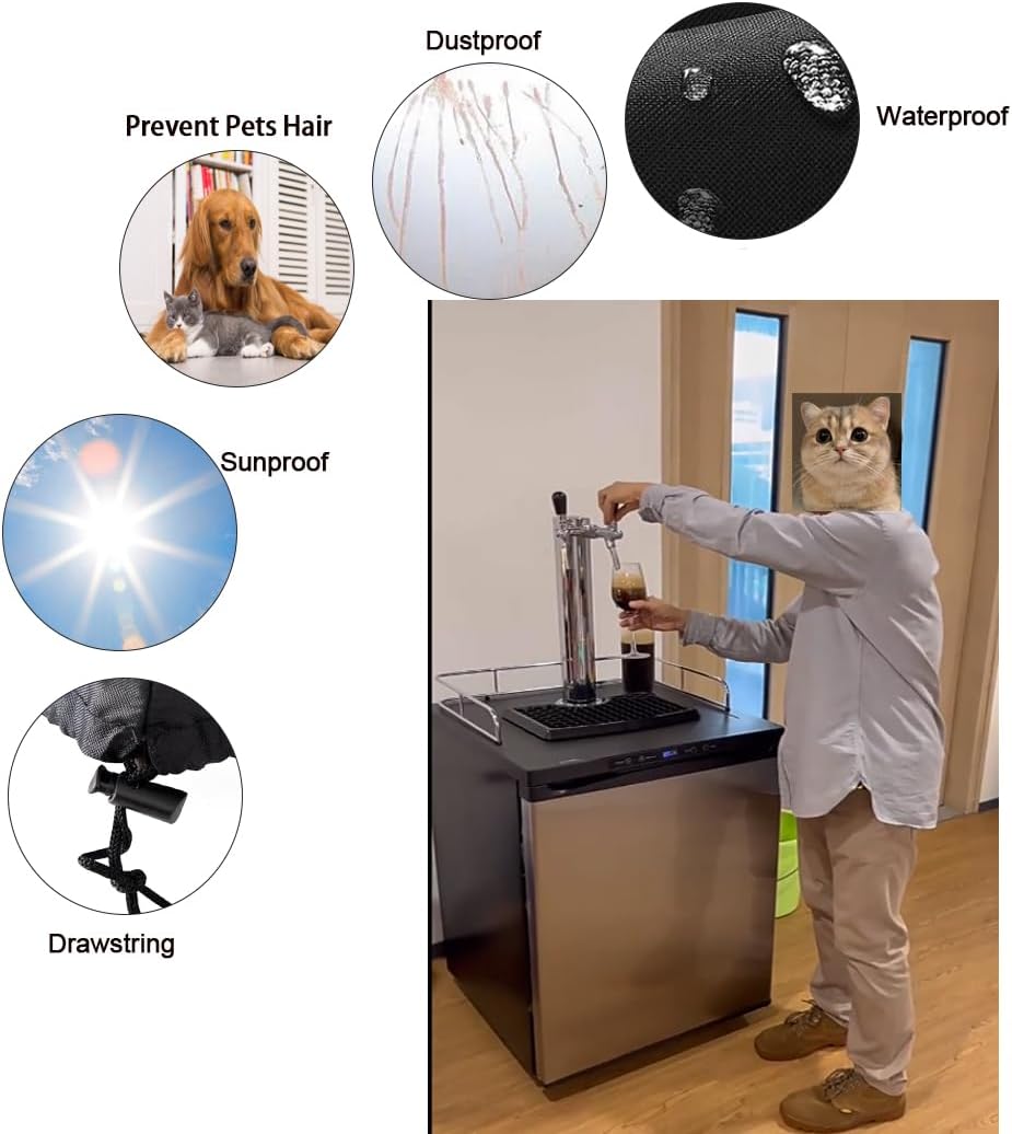 J&C Kegerator Cover, Black, Waterproof, 24.5x26.5x37in, Oxford Fabric, Dustproof Protection for Indoor/Outdoor Beer Dispensers