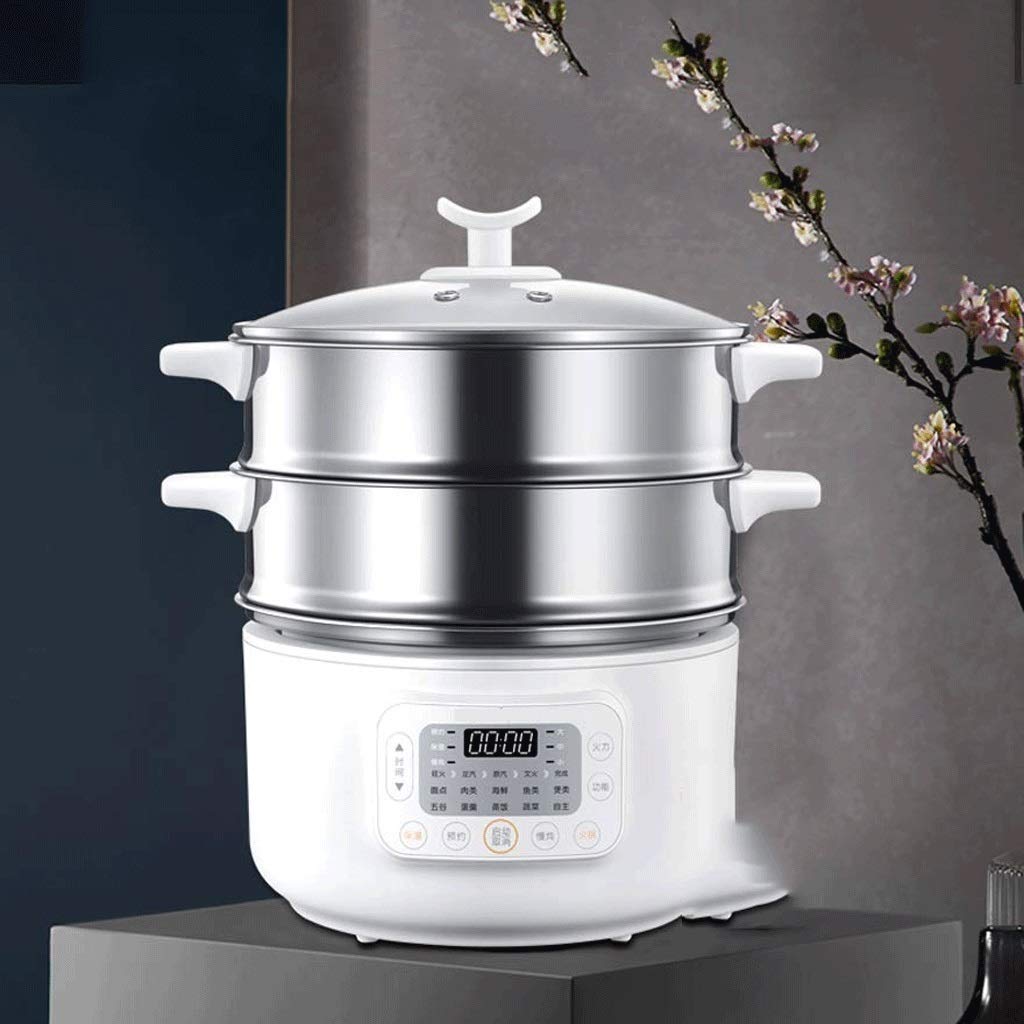 Vaporiera elettrica for Alimenti, vaporiera for Verdure 3 Strati, cestelli impilabili con Timer, Diametro 32,4 cm