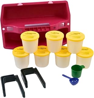 Correct Connect Horse Supplement Planner, Horse Feed Organiser with 7 Labelled Containers, Weekly Supplement Organiser, Horse Supplement Storage Box, Hanging Hooks & Dosing Spoons (Pink)