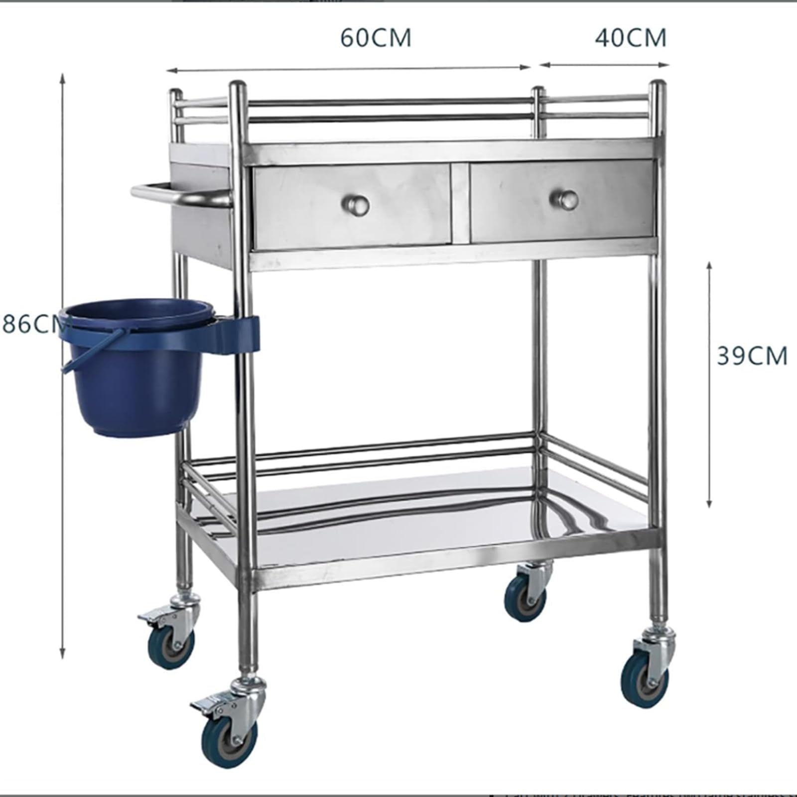 Carrello Medico, Carrello Mobile per Attrezzatura da Laboratorio con Doppi Cassetti, Carrello con Ruote Bloccabili, Carrello Mobile per Ufficio, Laboratorio, Aula,A1