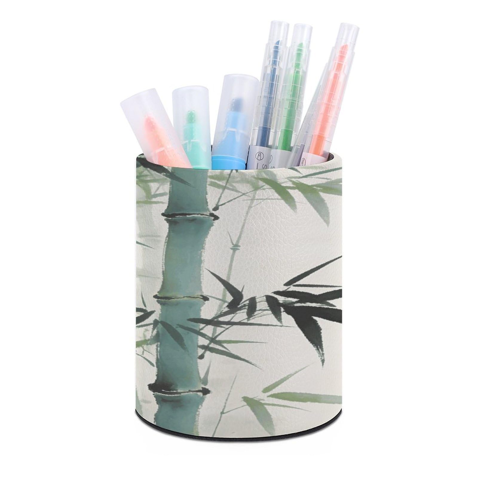 Plant Pen Holder Multi-Functional Round Pencil Holder Cute Office Decoration Pen Cups Simple Design PU Leather Paintbrush Cups for Home Office Desk