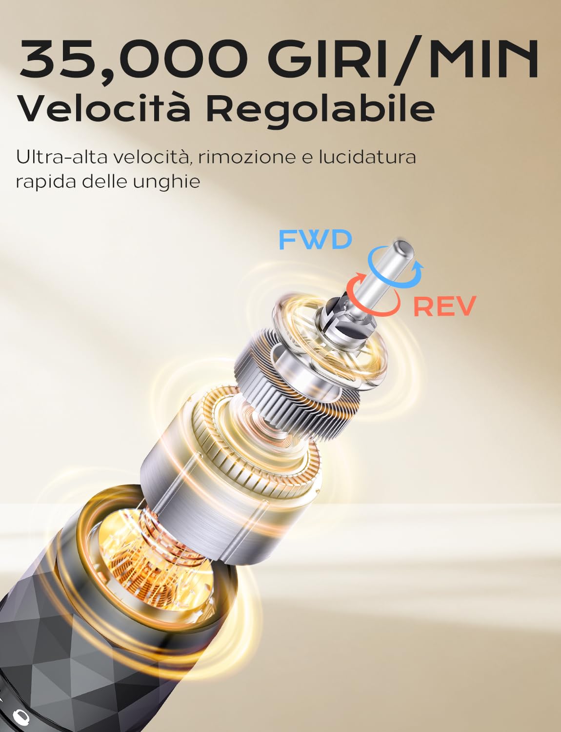 Fresa per Unghie Professionale Ricaricabile Portatile 35000 RPM Schermo LCD lima elettrica per unghie con 12 Testine Iucidanti Velocità Regolabile Manicure Setper Casa e Salone