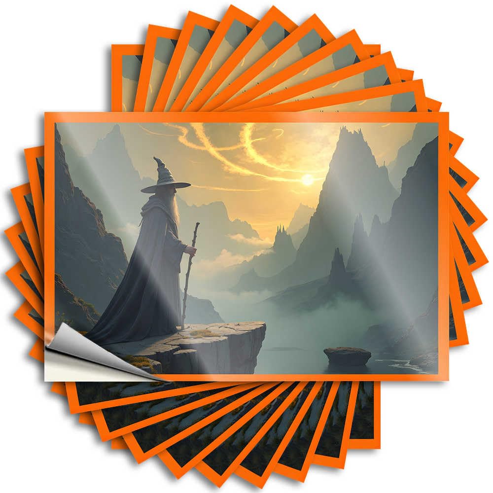 Fzfn Colour Outdoor Bar Accessories Decor Tattoo Durable Garage | Wizard Standing On Cliff Overlooking Misty Mountains Fire Self Adhesive Sticker For Inside Diy(12X18cm)