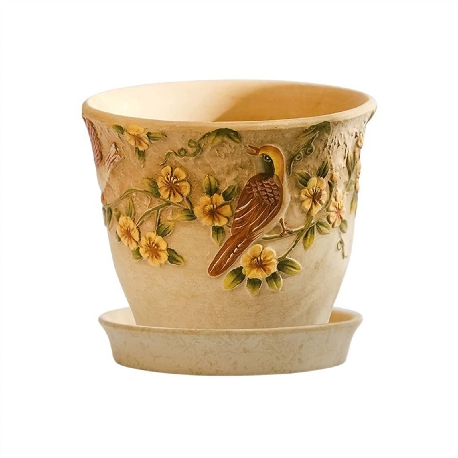 Doniczka kwiatowa Ceramiczna doniczka z tacą kreatywna ulga ręcznie malowana doniczka w stylu retro duża doniczka z otworem spustowym taca Doniczki na Rośliny (Size : S)