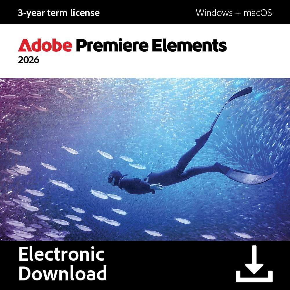 Adobe Premiere Elements 2026 | Software Download | Video Editing | 3-year term license | Activation Required [PC/Mac Online Code]