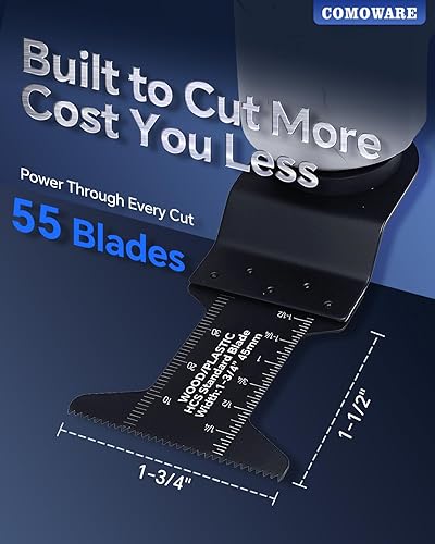 Miniatura 4 de COMOWARE 55 hojas de sierra oscilantes  Cuchillas oscilantes universales profesionales de 1-34 pulgadas, cuchillas multiherramienta, herramienta