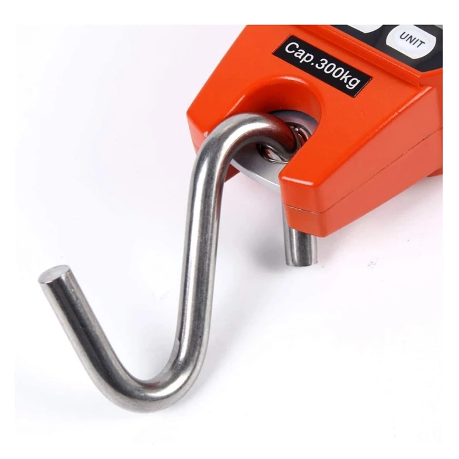 Hängewaage, 300 kg, Kranwaage, elektronische Edelstahl-Industrie, robuste Hakenwaage, digital, LCD-Hängeschlaufe, Gewichtsausgleich, kg/lb/N, High-Definition-Display, Orange