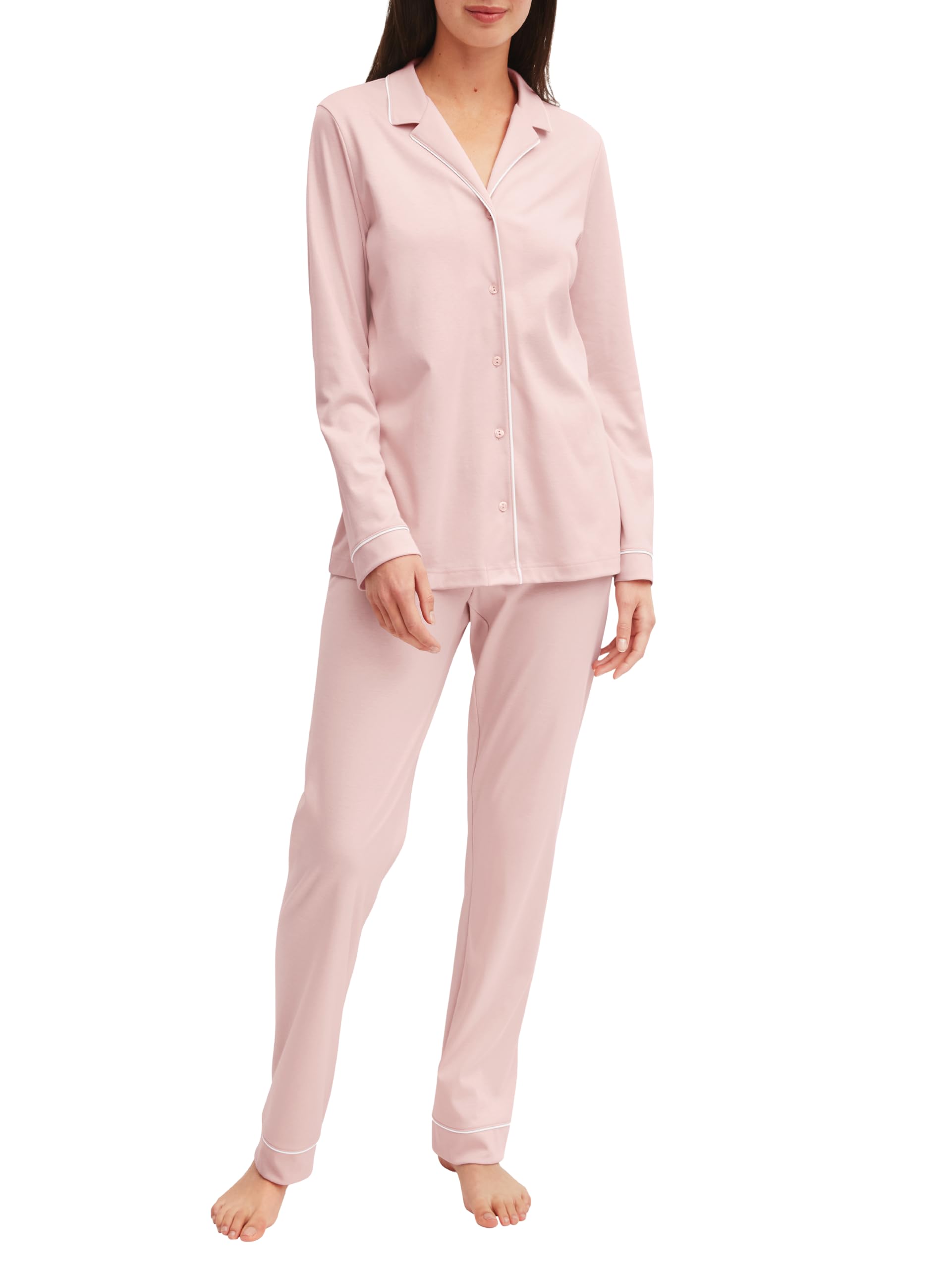 CALIDA Night Lovers Pyjama Damen | durchgeknöpfter Schlafanzug aus 100% hochwertiger Baumwolle, mit stoffbezogenem Gummibund
