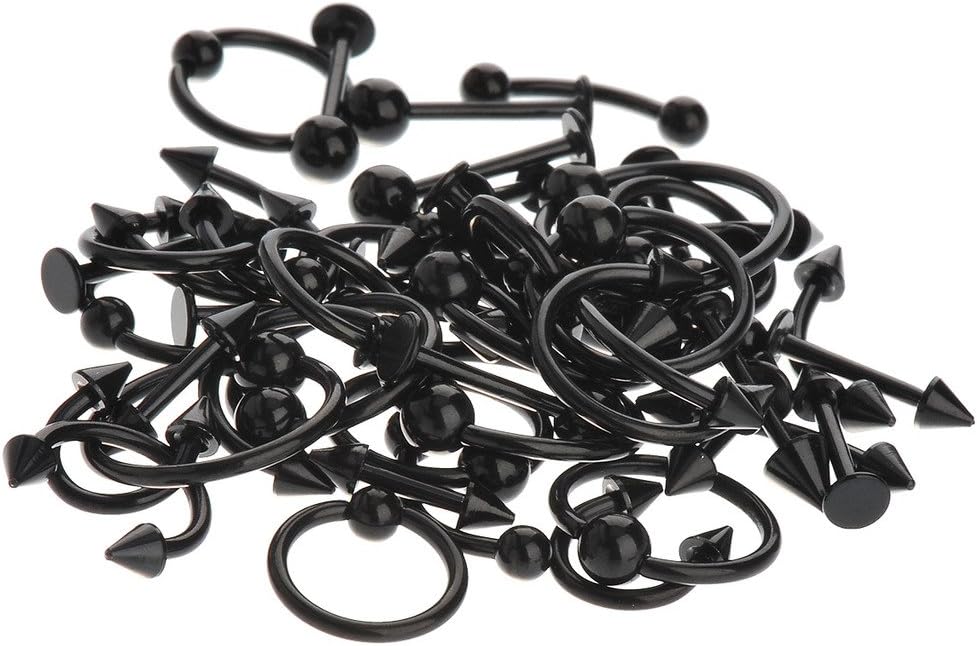 IPINK Spike Bars Labret Lip Ring Stud Body Piercing Stainless Steel Black 50pcs 16g