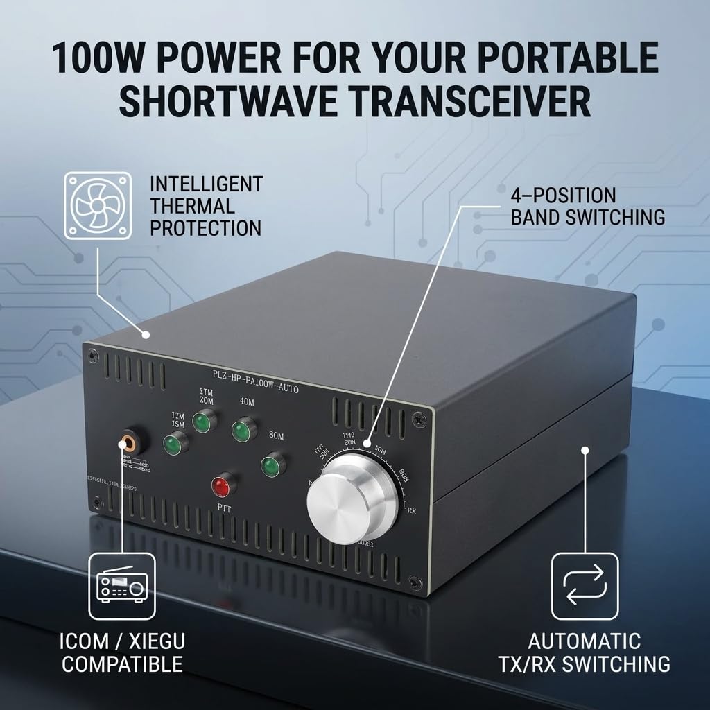 Marhynchus Tragbarer Kurzwellen-Leistungsverstärker, 80–120 W Ausgangsleistung, 2 MHz–30 MHz Frequenzbereich mit Aluminiumlegierungsgehäuse und Integriertem Lüfter, für - und XIEGU-Bänder