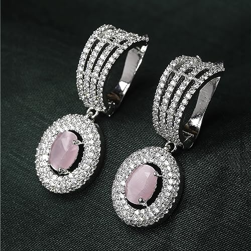 Rhodium-Plated Drop Earrings w/ American Diamond