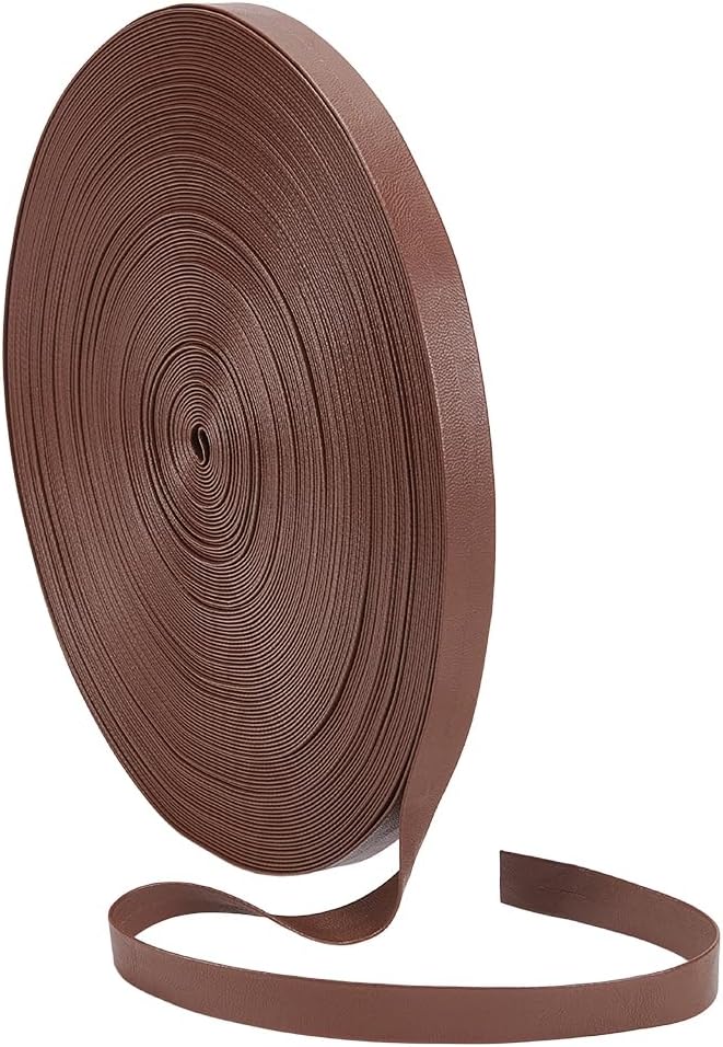 BENECREAT 43.7Yard Black Flat PU Leather Bias Tapes, 0.59inch Wide Leather Bias Binding Tape, Double Fold Tape for Sewing, Crafts, Garments, Home Decor