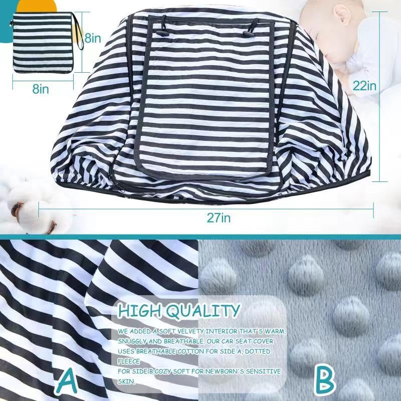 Car Seat Covers for Babies,Baby Car Seat Cover for Boys Girls,Windproof Infant Carseat Cover,Kick-Proof Car Seat Canopy with Breathable Mesh Peep Window(Black Stripe) image 5 of 7 B0B94HNL5J