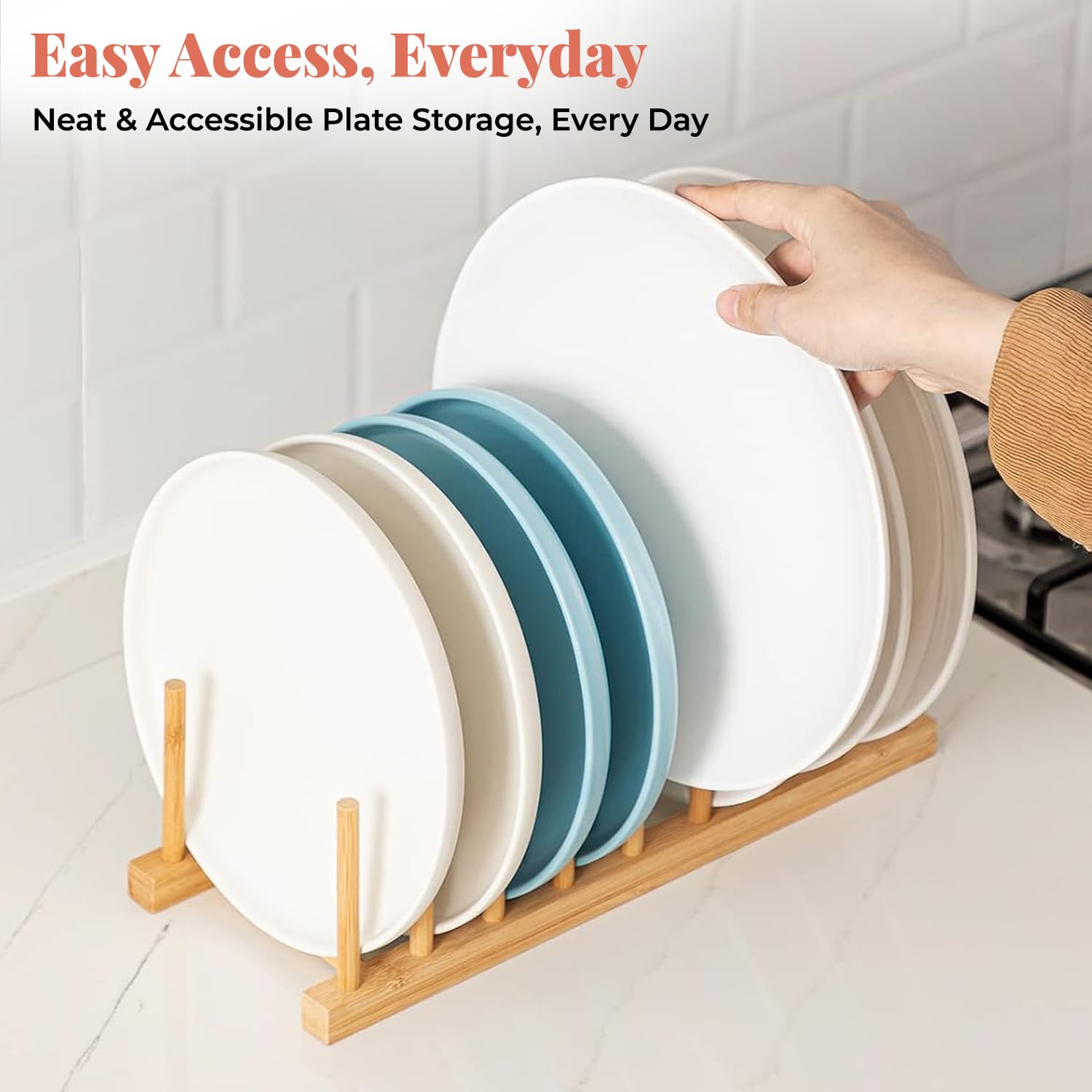 HOKIPO Bamboo Dish Drying Rack - 7 Slots -5