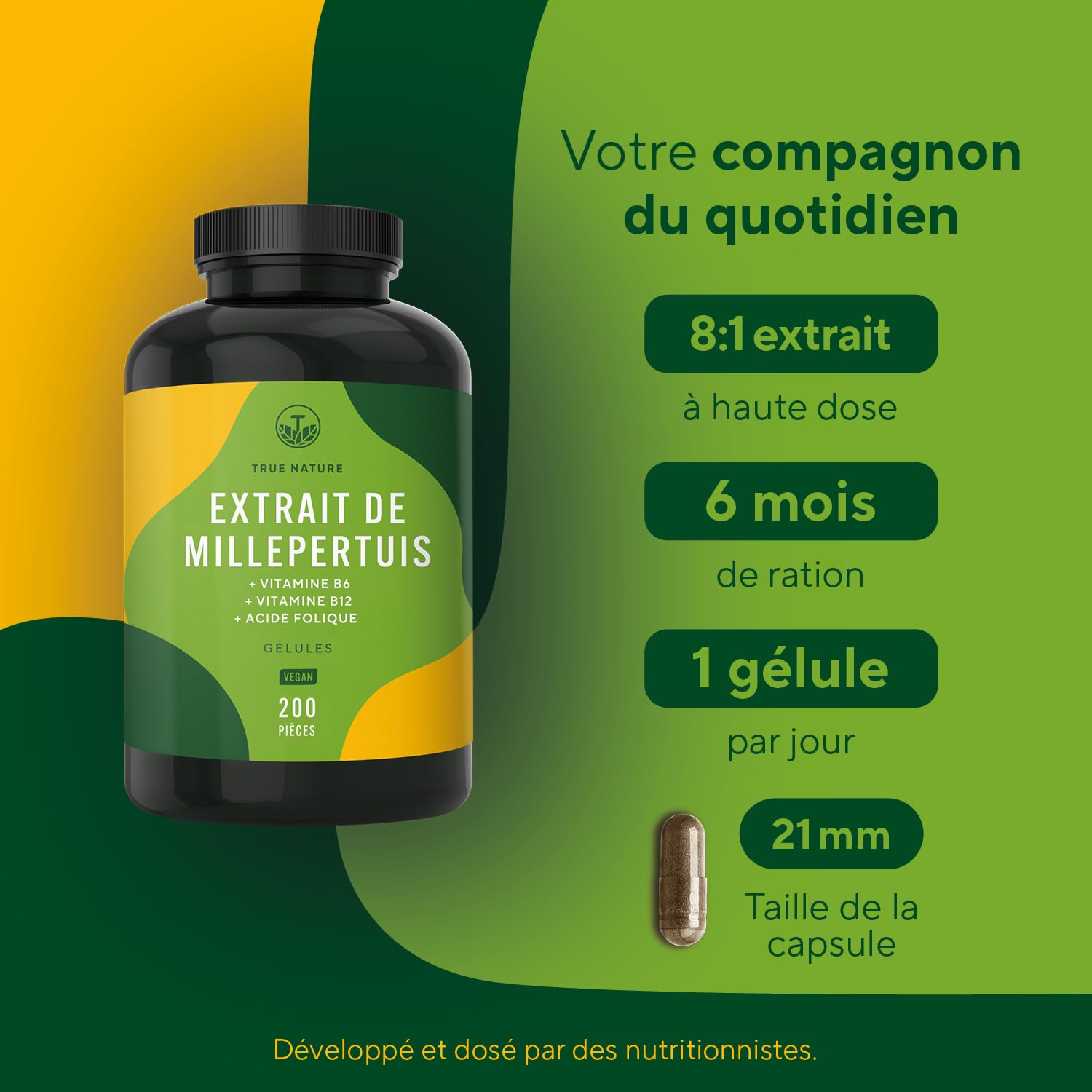 Complément Alimentaire Millepertuis Bio - 200 Gélules - Vegan - Fabriqué En France