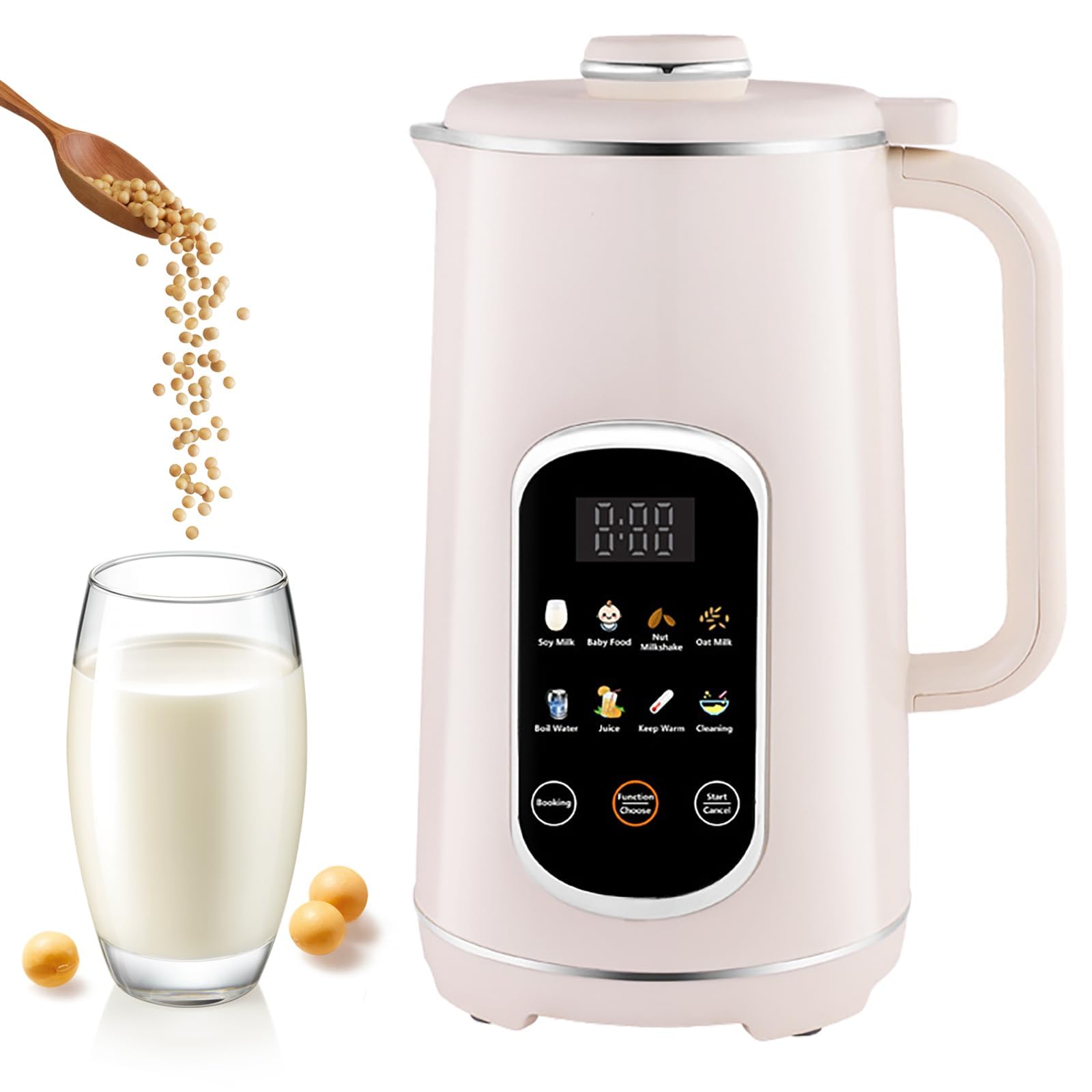 Automat do mleka sojowego 1,2 l, maszyna automatyczna z 12-ostrzaowym nożem | Ekran LED, timer 18h, podtrzymywanie ciepła 2h, samooczyszczanie, do domowego mleka roślinnego