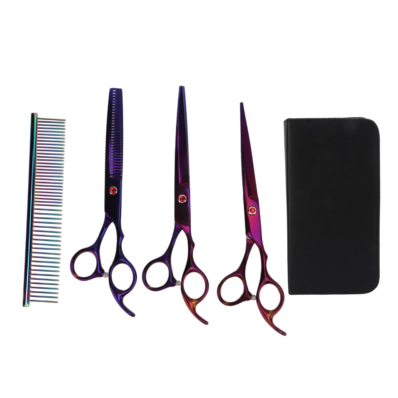 Zerodis Set di Forbici per Toelettatura Animali, Forbici Professionali per la Cura del Pelo 3 Pezzi 7 Pollici con Pettine e Borsa Portaoggetti, for Rifinitura del Pelo di Piccoli Animali